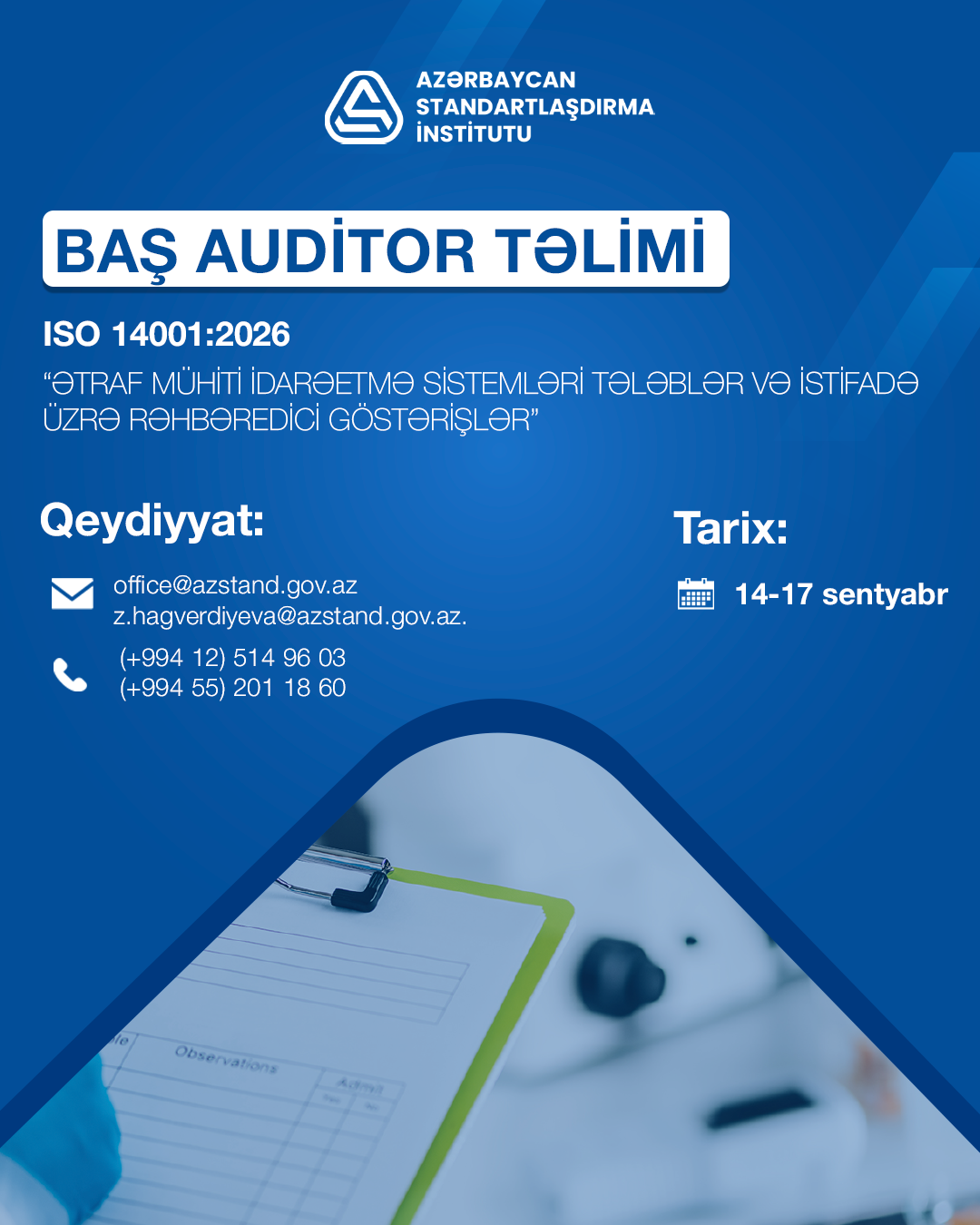 AZSTAND-ın təşkilatçılığı ilə ISO 14001:2026 standartı əsasında baş auditor təlimi keçiriləcək